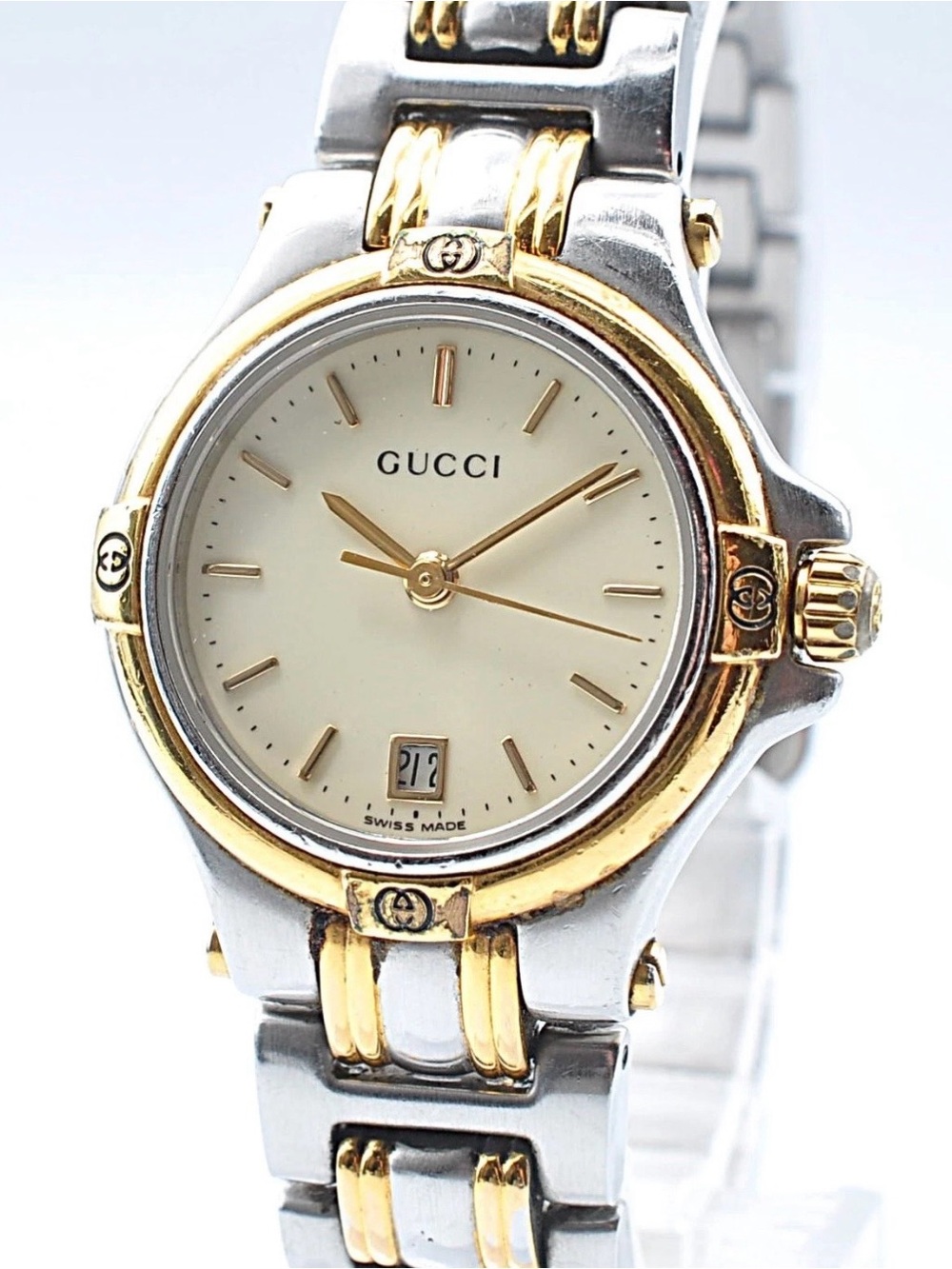 GUCCI 9040L Quartz Analog Date Watch Women Gold Silver two-tone, beautiful.